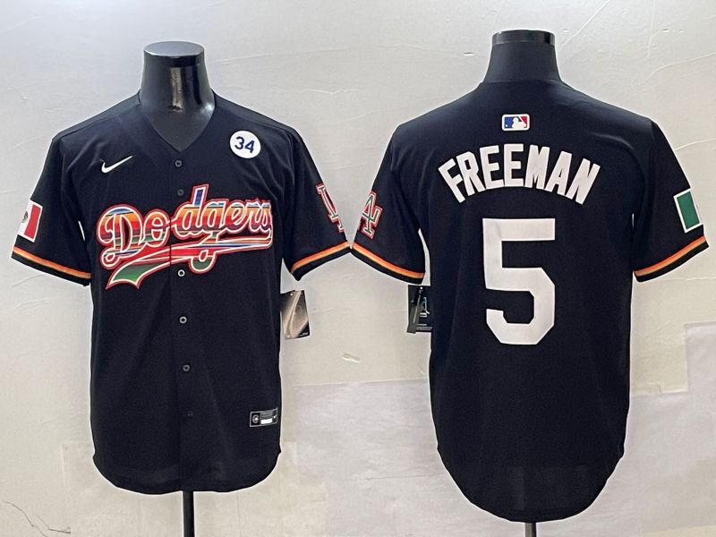 Men Los Angeles Dodgers #5 Freeman Black rainbow Nike 2025 MLB Jersey style 8->los angeles dodgers->MLB Jersey